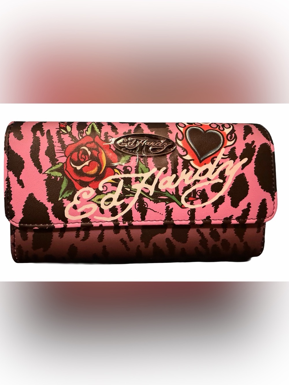 Ed Hardy Pink & black leopard Printed Wallet